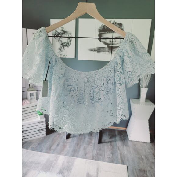 NEW LOVERS AND FRIENDS PACIFIC BLUE LACE OVERLAY CROP TOP - SMALL - Picture 3 of 11